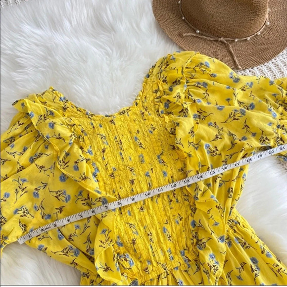 Happy X Nature By Kate Hudson Dress Ditsy Meadow Mini Floral Ruffle Yellow - Picture 11 of 14